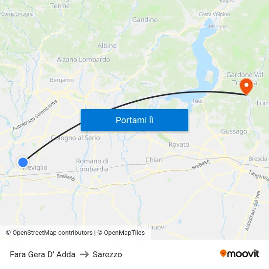 Fara Gera D' Adda to Sarezzo map