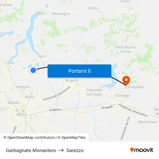 Garbagnate Monastero to Sarezzo map