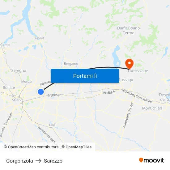 Gorgonzola to Sarezzo map