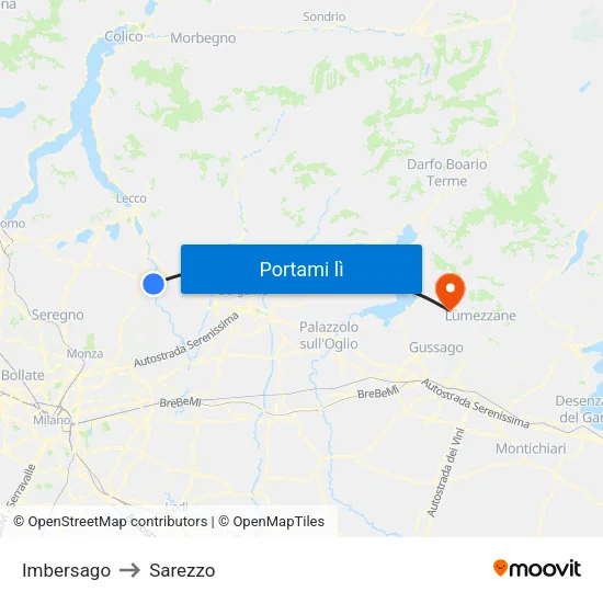 Imbersago to Sarezzo map