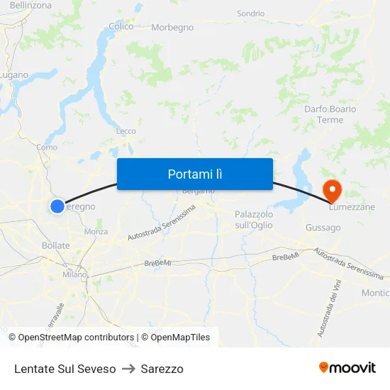 Lentate Sul Seveso to Sarezzo map