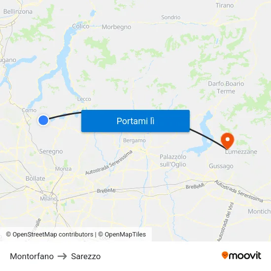 Montorfano to Sarezzo map