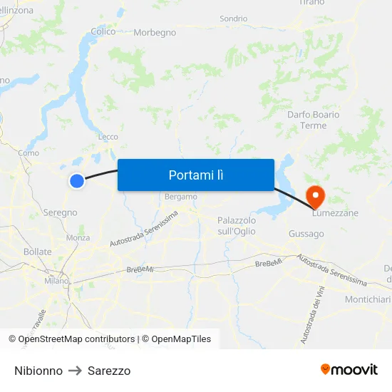 Nibionno to Sarezzo map