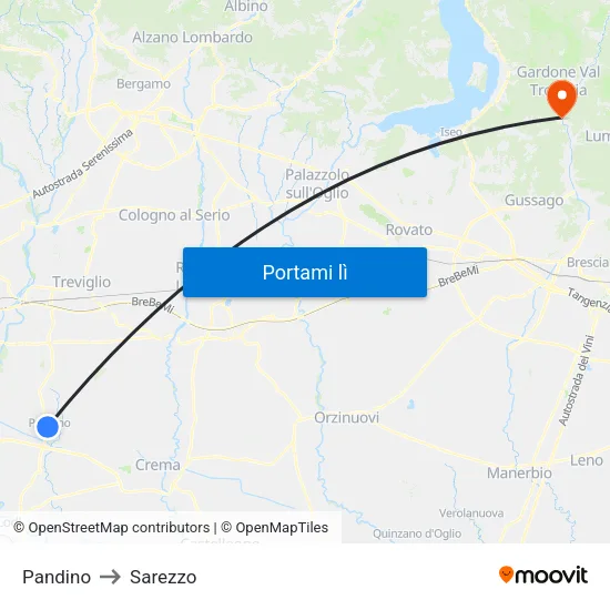 Pandino to Sarezzo map