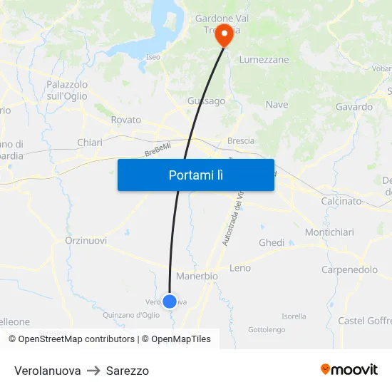 Verolanuova to Sarezzo map