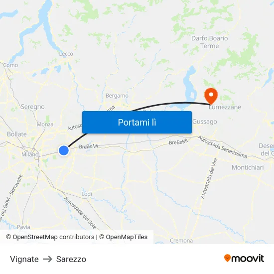 Vignate to Sarezzo map