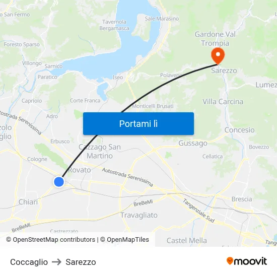 Coccaglio to Sarezzo map