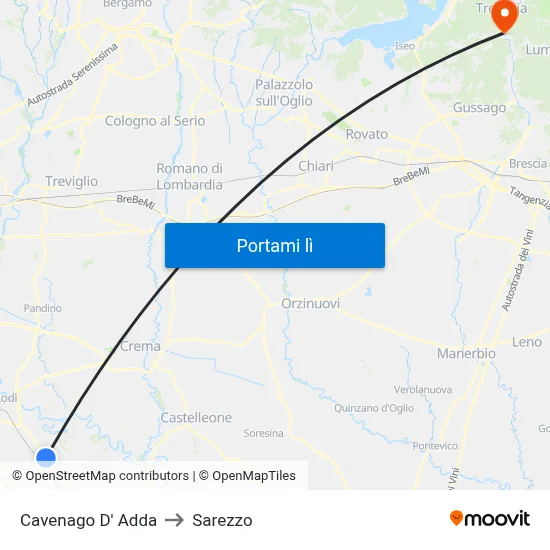 Cavenago D' Adda to Sarezzo map