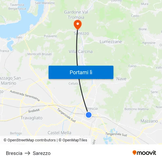 Brescia to Sarezzo map