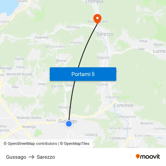 Gussago to Sarezzo map
