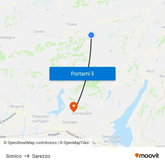 Sonico to Sarezzo map