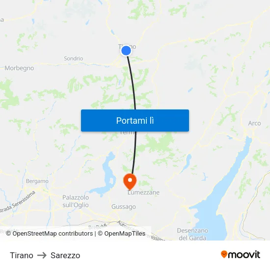 Tirano to Sarezzo map
