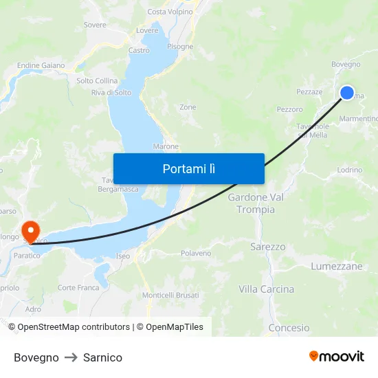 Bovegno to Sarnico map