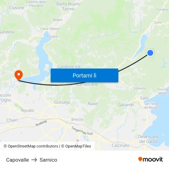 Capovalle to Sarnico map