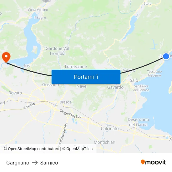 Gargnano to Sarnico map