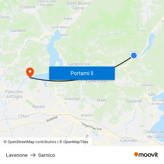 Lavenone to Sarnico map