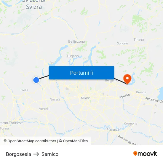 Borgosesia to Sarnico map