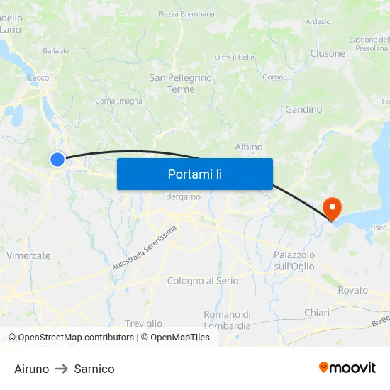 Airuno to Sarnico map