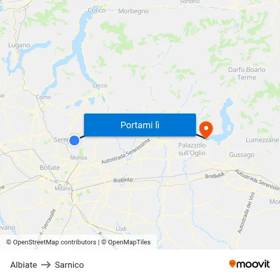 Albiate to Sarnico map