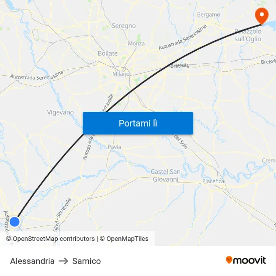 Alessandria to Sarnico map