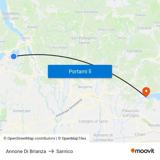 Annone Di Brianza to Sarnico map