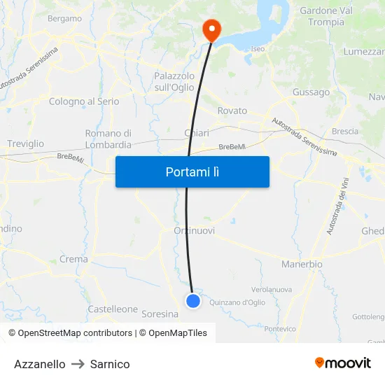 Azzanello to Sarnico map