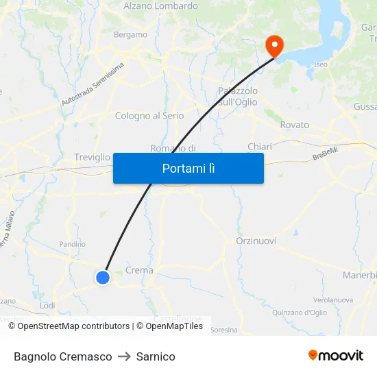 Bagnolo Cremasco to Sarnico map