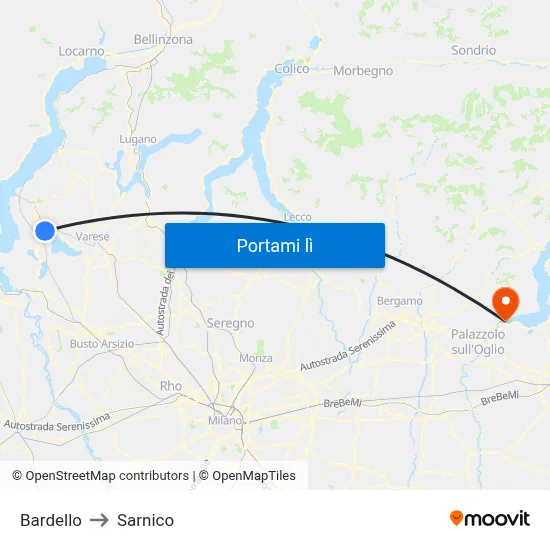 Bardello to Sarnico map