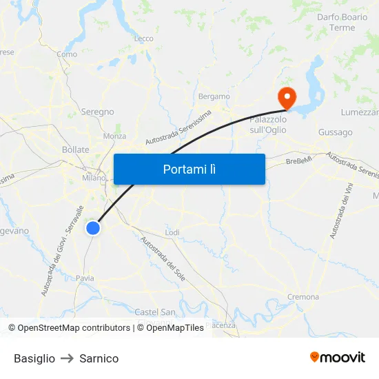 Basiglio to Sarnico map