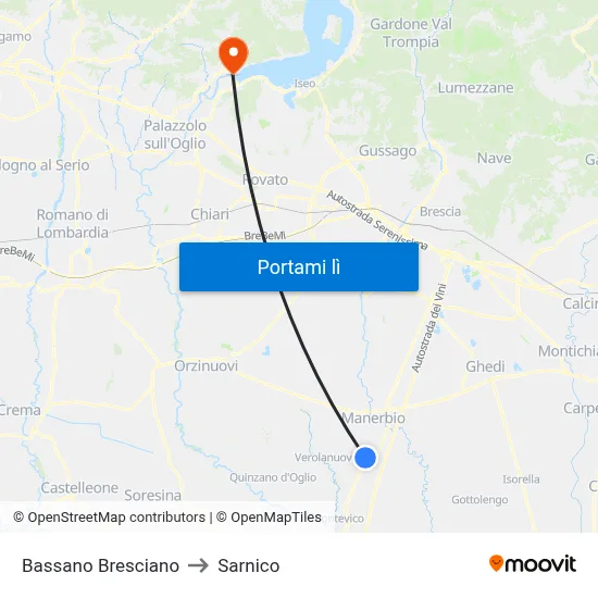 Bassano Bresciano to Sarnico map