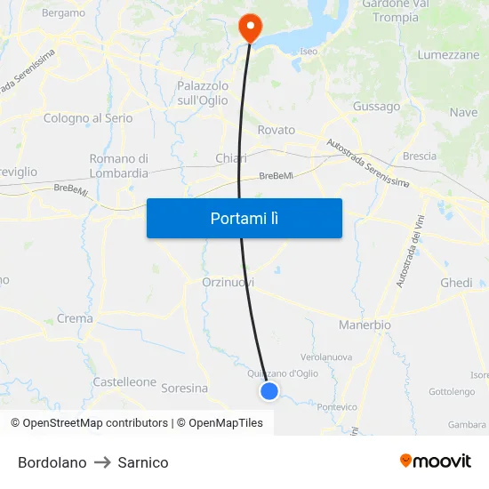 Bordolano to Sarnico map