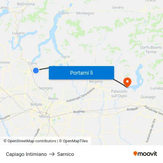 Capiago Intimiano to Sarnico map