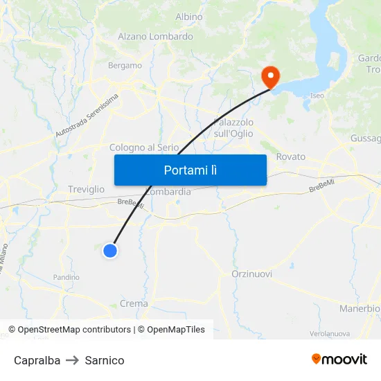 Capralba to Sarnico map