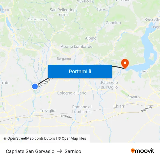 Capriate San Gervasio to Sarnico map