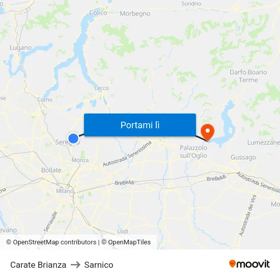 Carate Brianza to Sarnico map
