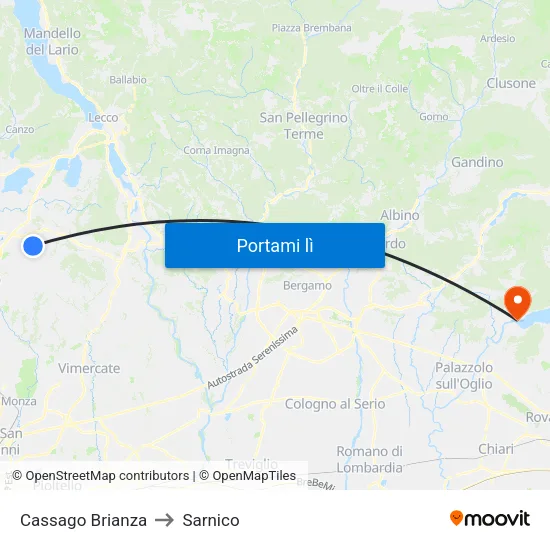 Cassago Brianza to Sarnico map
