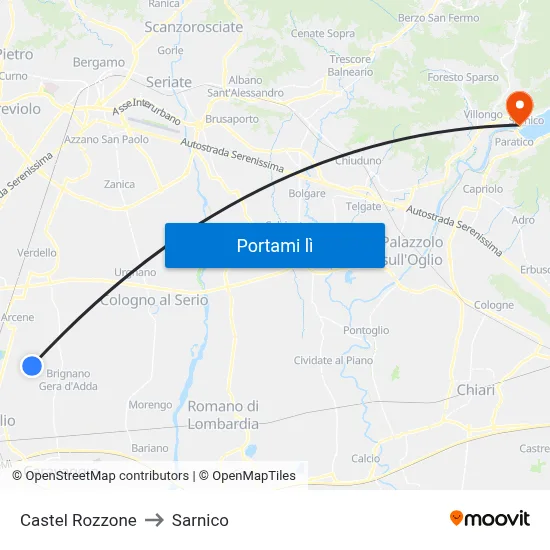 Castel Rozzone to Sarnico map