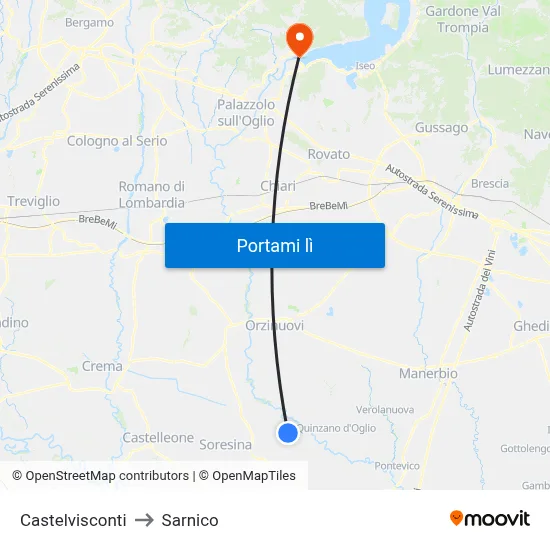 Castelvisconti to Sarnico map