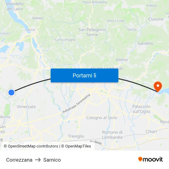 Correzzana to Sarnico map