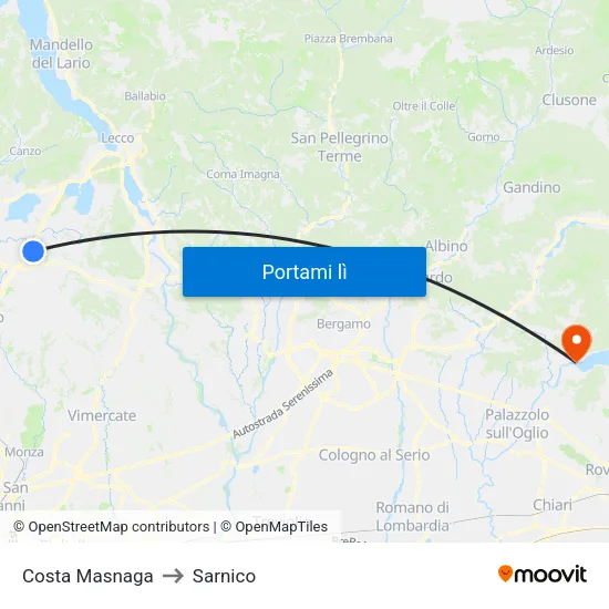 Costa Masnaga to Sarnico map