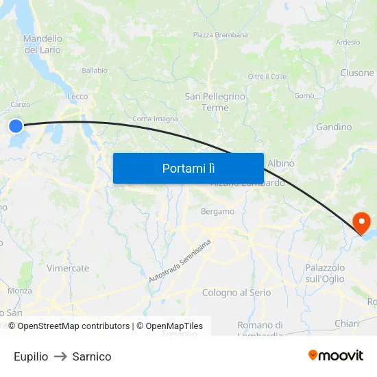 Eupilio to Sarnico map
