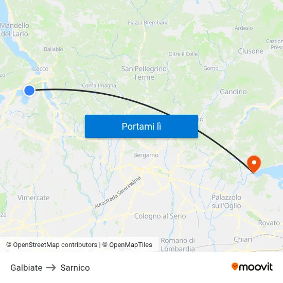 Galbiate to Sarnico map