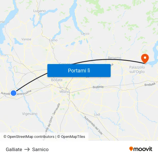 Galliate to Sarnico map