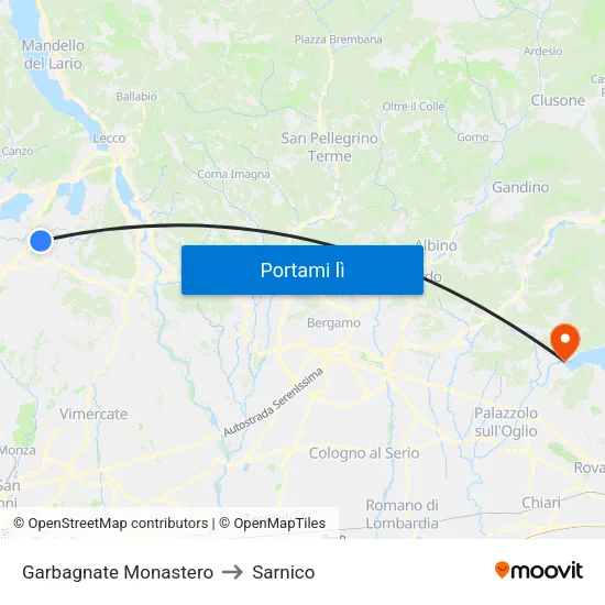 Garbagnate Monastero to Sarnico map