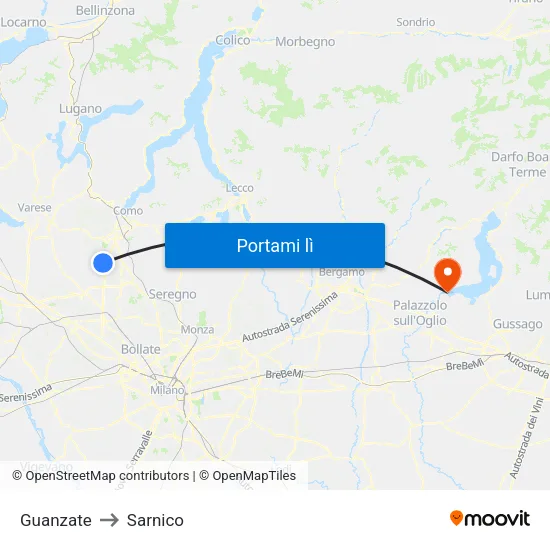 Guanzate to Sarnico map