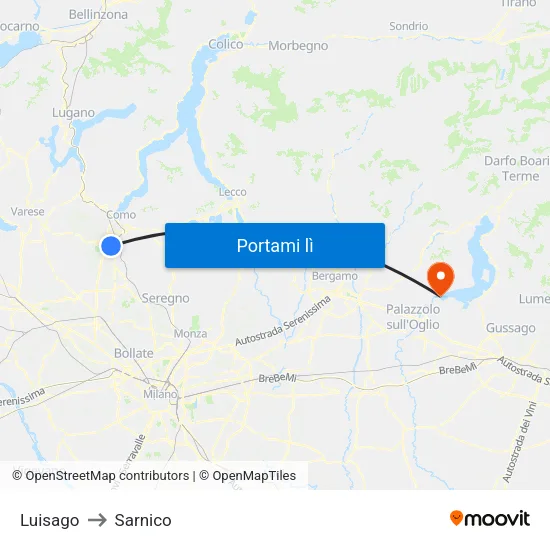 Luisago to Sarnico map