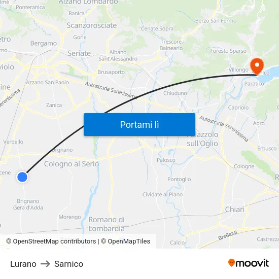 Lurano to Sarnico map