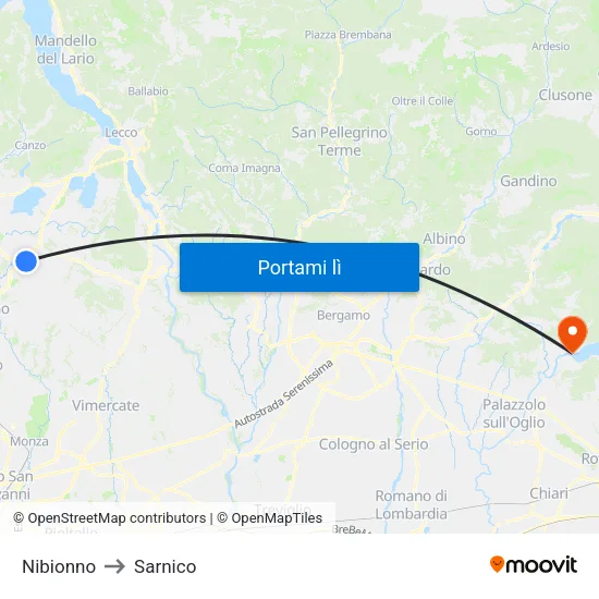 Nibionno to Sarnico map
