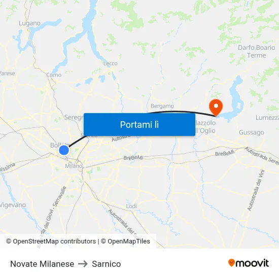 Novate Milanese to Sarnico map