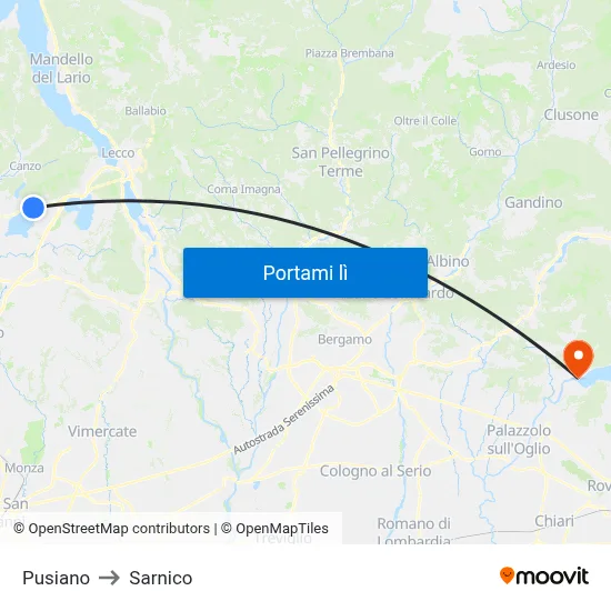 Pusiano to Sarnico map
